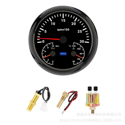 110mm Pointer Tachometer Engine automobile instrument - black-cover-3k-speed-oil-pressure-bar-water-temperature-three-in-one