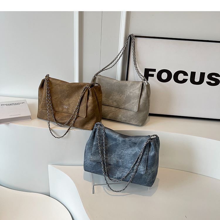 Autumn and winter retro large-capacity denim bag for women 2024 new style versatile chain shoulder bag casual large bag_voghion.com