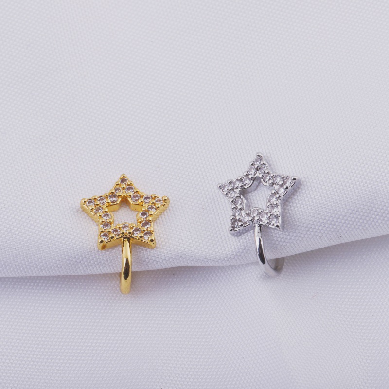 Non-Pierced Nose Clip Copper Inlaid Zircon U-Shaped Star Heart Round Nose Ring - Gold 18K Plated detail image 7