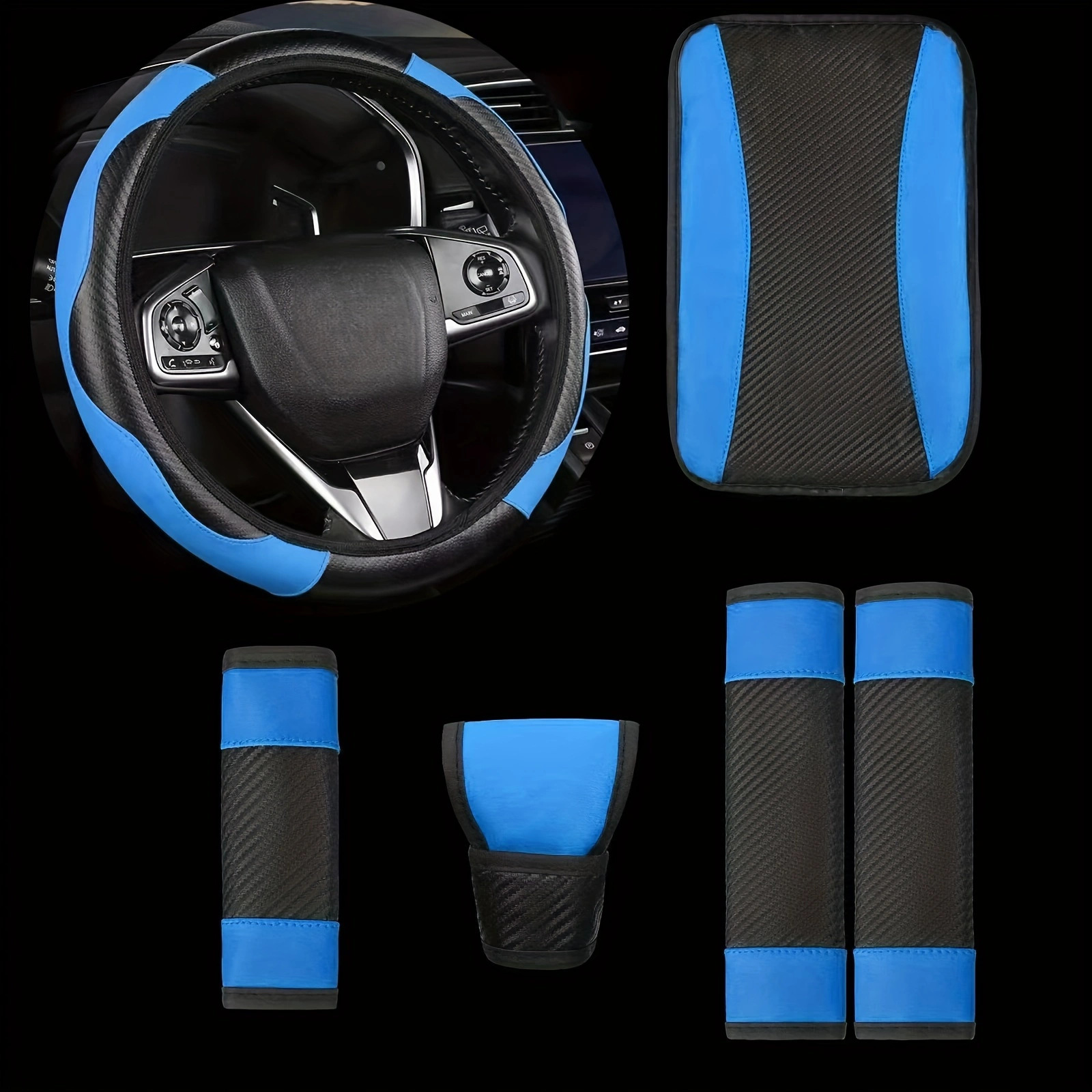 Cross-Border Foreign Trade Specializes in Supplying a 6-Piece Car Interior Set: Steering Wheel Cover, Shoulder Protector, Gear Shift Cover, Handbrake Cover, Armrest Pad