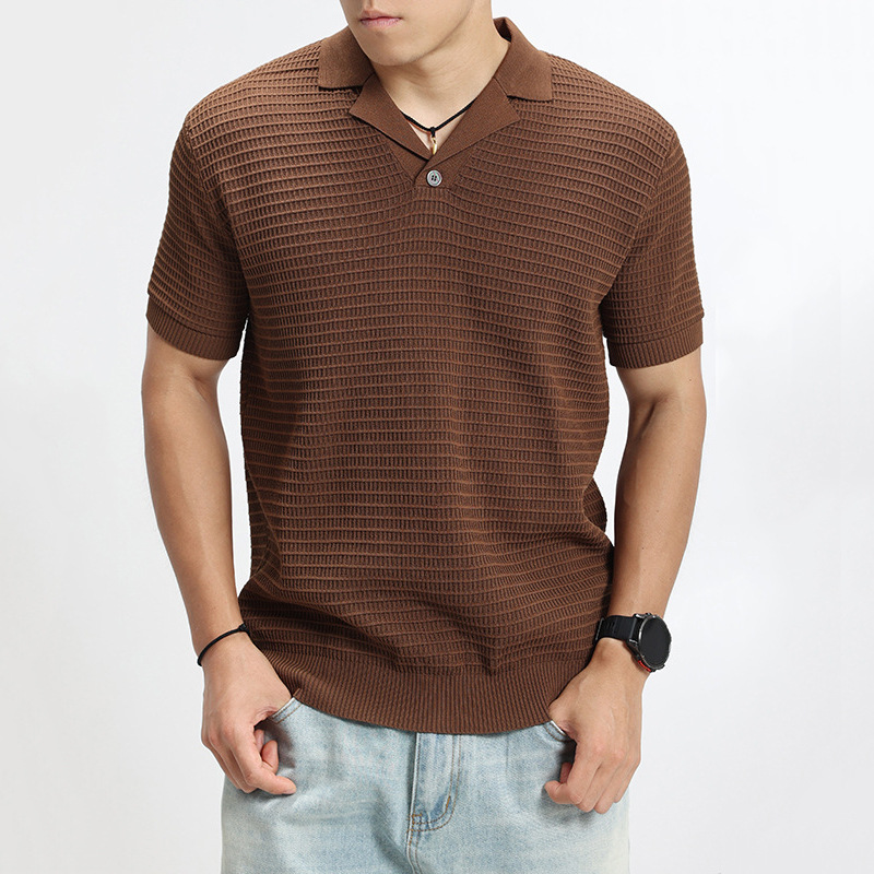 Cuba cuello polo camiseta camiseta de manga corta hombre waffle viejo viento de negocios hielo verano fábrica transfronteriza al por mayor image 9