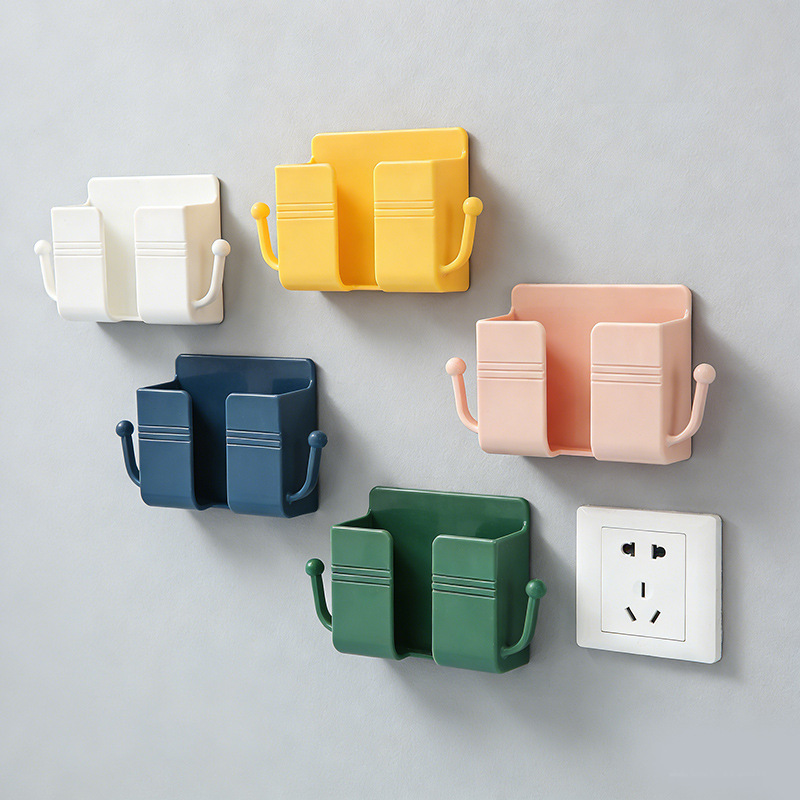 Wall Mobile Phone Charging Storage Rack Punch-Free Adhesive Remote Control Storage Box Wall-Mounted Mobile Phone Charging Bracket
