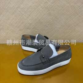 cl andgz男鞋老钱风牛皮圆钉扣铆钉低帮一脚蹬红底鞋女鞋休闲板鞋