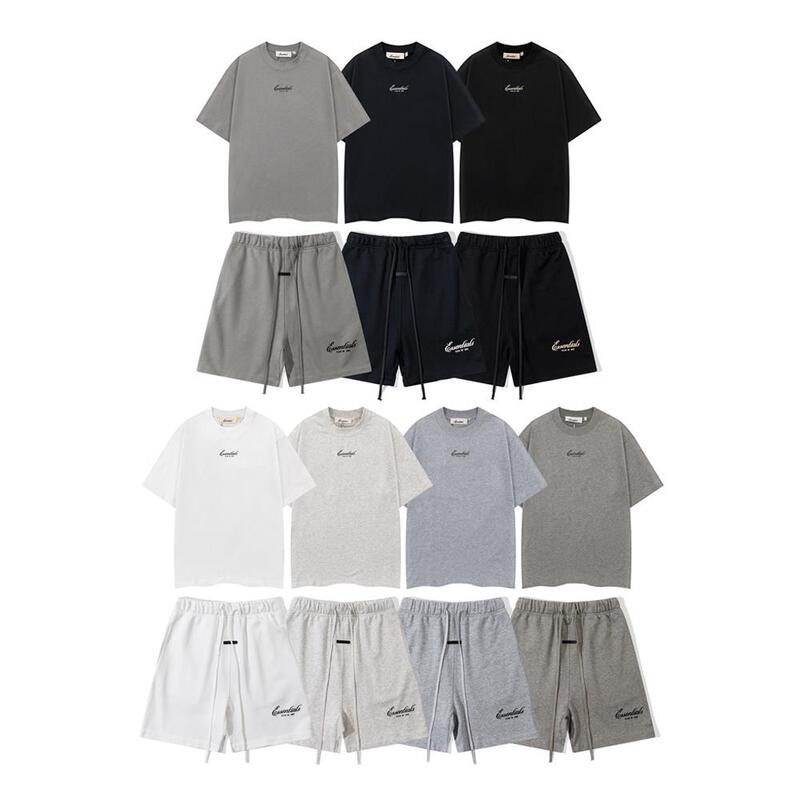 Fog Essentials 3D Silicone Lettering Trendy Loose Casual Short Sleeve T-Shirt and Shorts Set for Men