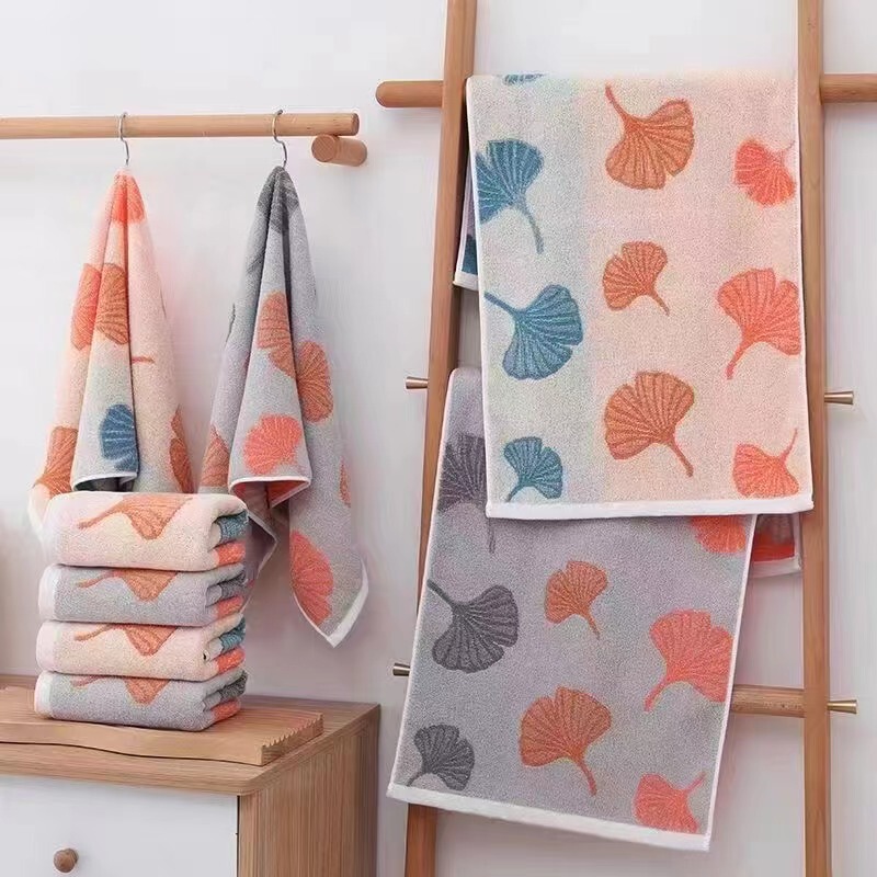 Pre-treatment 32 strands of colored yarn ginkgo jacquard bright high-grade gift towel business super group set gift face towel