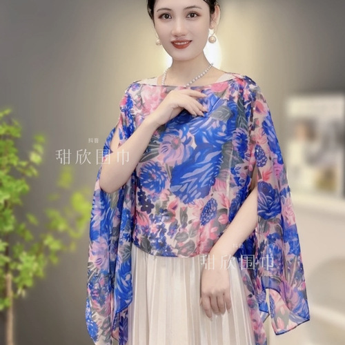 【繁花系列】气质优雅夏季宽松显瘦蝙蝠袖披肩度假拍照甜欣围巾潮