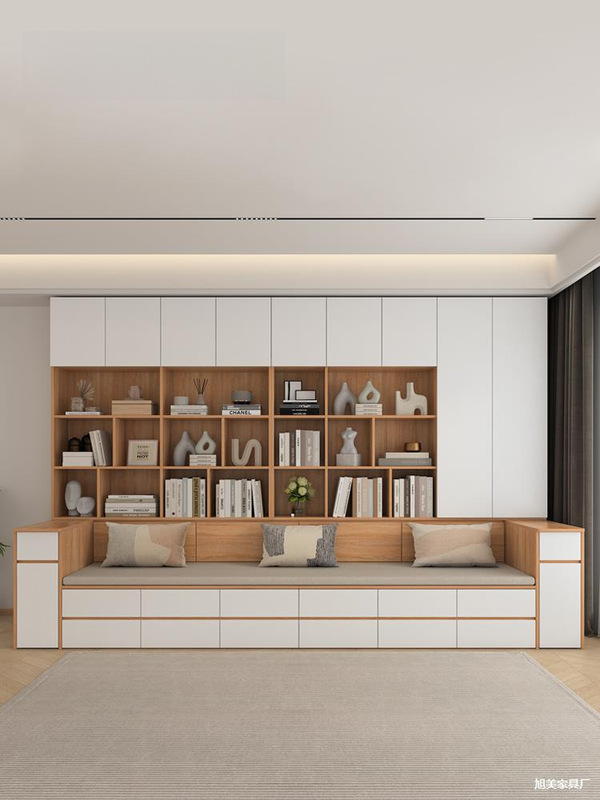 Sofa Bookcase Integrated Living Room Wall Cabinet Bookcase Combination Multi-Functional Home Bookshelf Glass Door Background Storage Cabinet