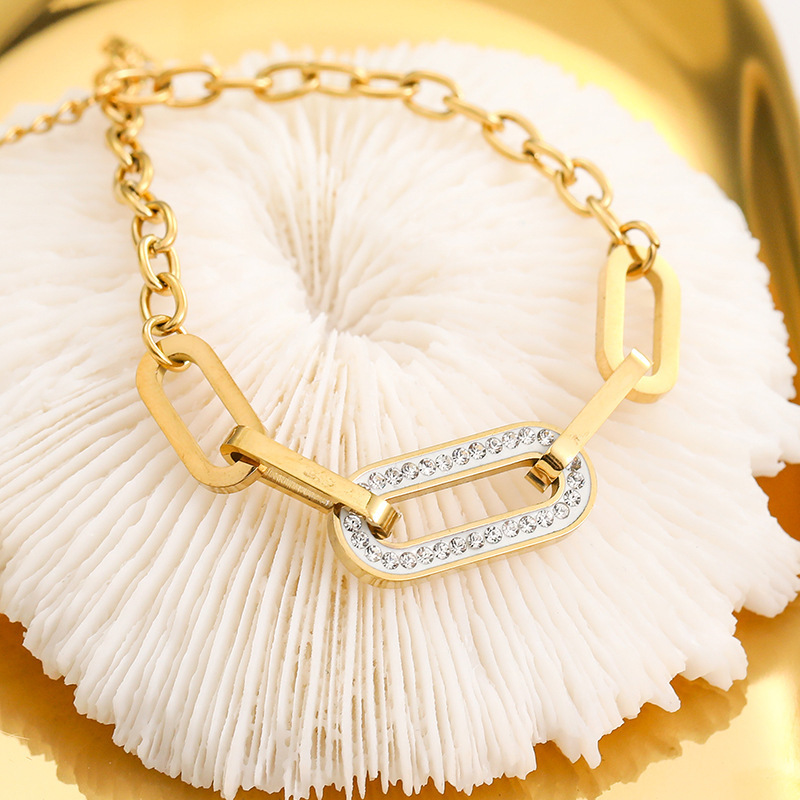 Estilo coreano transfronterizo ins estilo geométrico en forma de O de diamante completo de acero inoxidable tobillera de acero de titanio moda simple moda joyería sexy