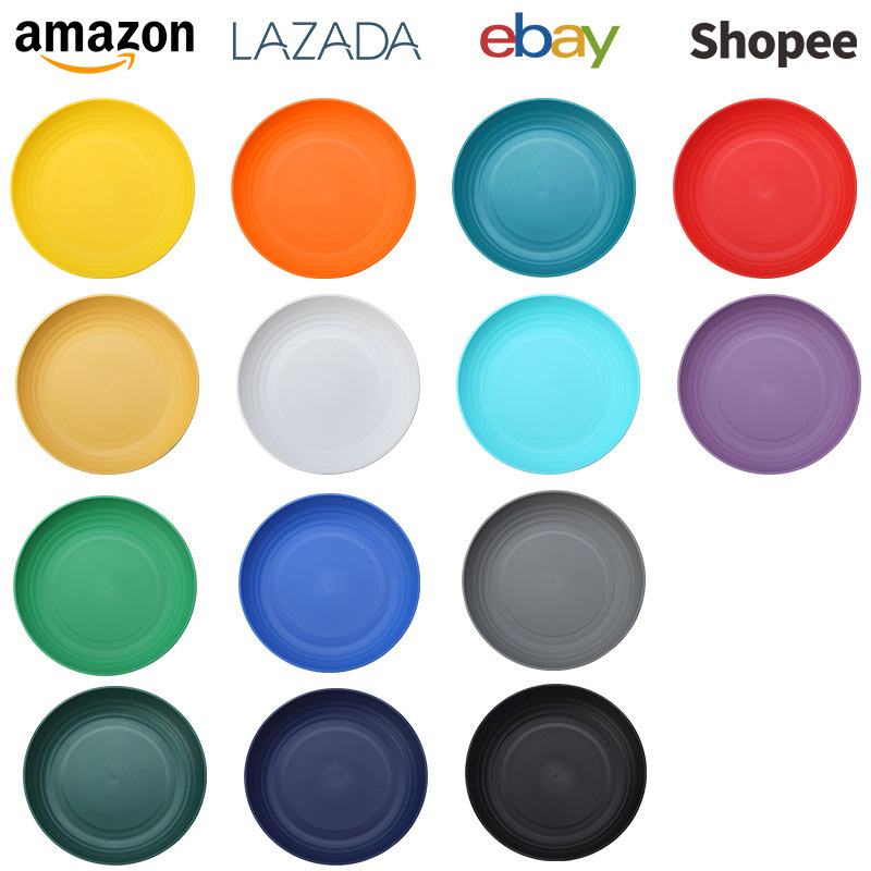 Amazon Cross-border Plastic Tableware pp Medium Round Plate 8-pack Outdoor Picnic Camping Style Reusable Plastic
