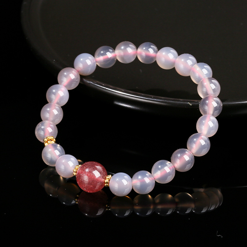 jingzhou jewelry 7a grade natural gray agate strawberry crystal beads bracelet girls fashion all-match bracelet wholesale