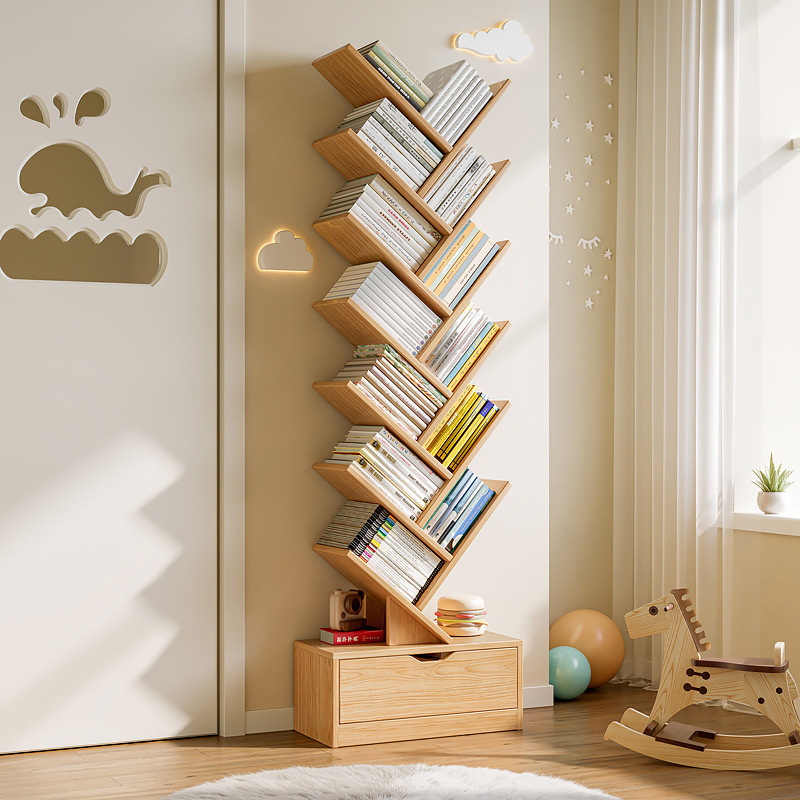 简易树形小书架置物架落地卧室阅读架客厅网红创意窄书柜家用多层