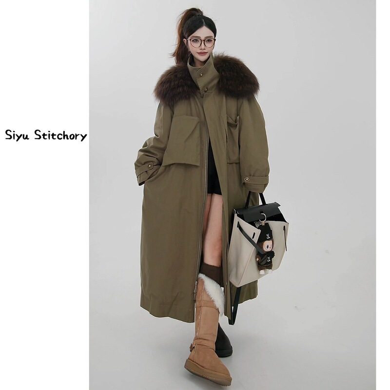 【Siyu】Original Designer Style Raccoon Fur Collar Goose down Fur Coat for Women, Internet Celebrity Hot Item