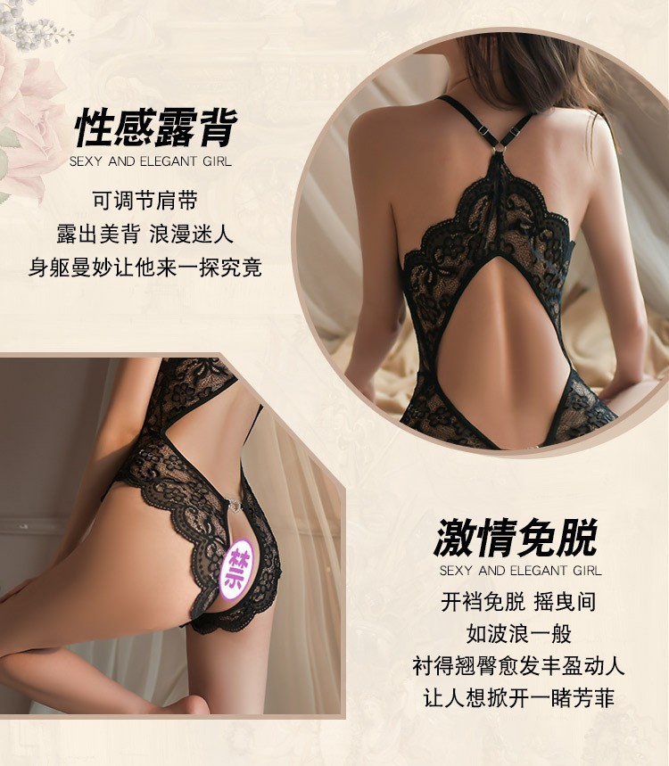 Women’s Lace One-Piece Lingerie with Mesh Panels and Backless Design, White with Foot Accessory, One Size — detail image 4