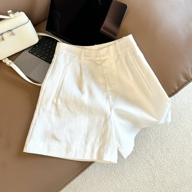 Guangzhou Thirteen Lines Hot Item ~ Slimming A-Line Style High-End Linen Suit Wide-Leg Shorts for Women Versatile Slimming