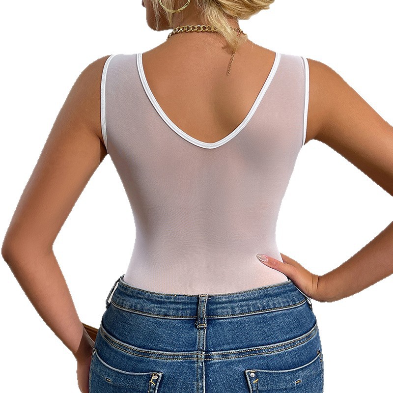 Transfronterizo en forma de V diseño hueco sentido encaje sexy mono europeo y americano modelador de cuerpo hermosa perspectiva de espalda tops de todo fósforo de una pieza