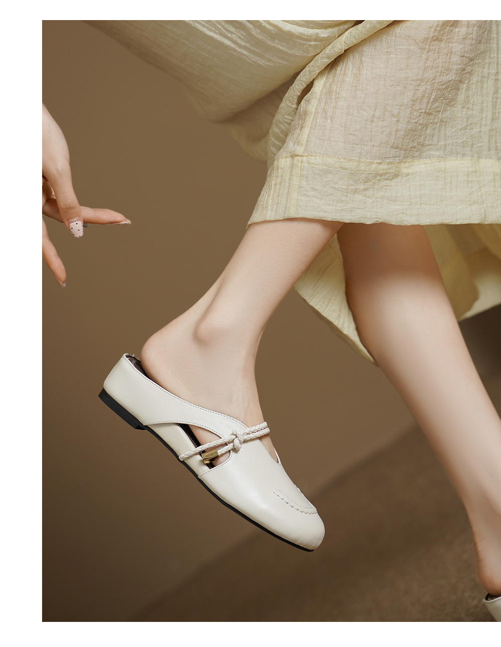Dép sandal nữ bao đầu quai chữ V đế bệt cỡ lớn 33–42 — màu nâu chi tiết 5
