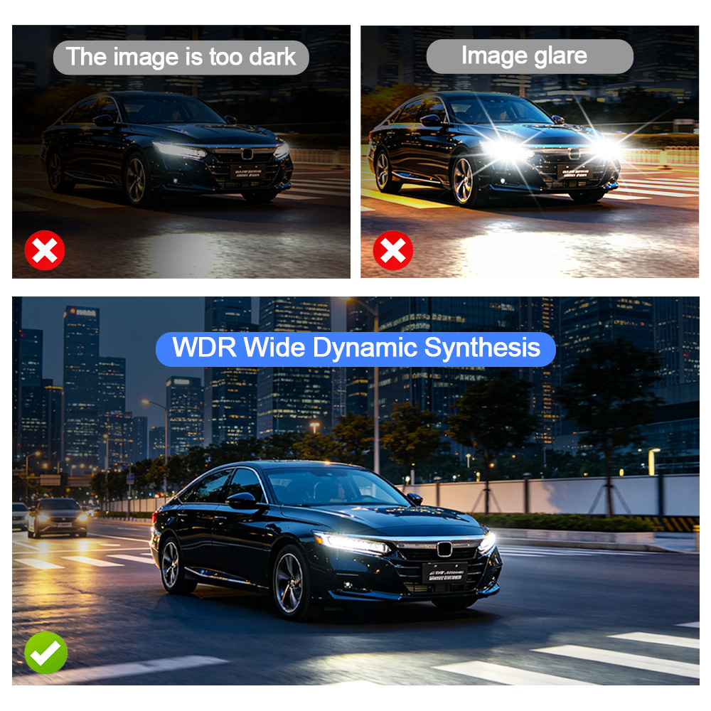 Universal car dash cam with 360-degree panoramic view, sentinel mode, BSD blind spot monitoring, AI recognition, and GPS