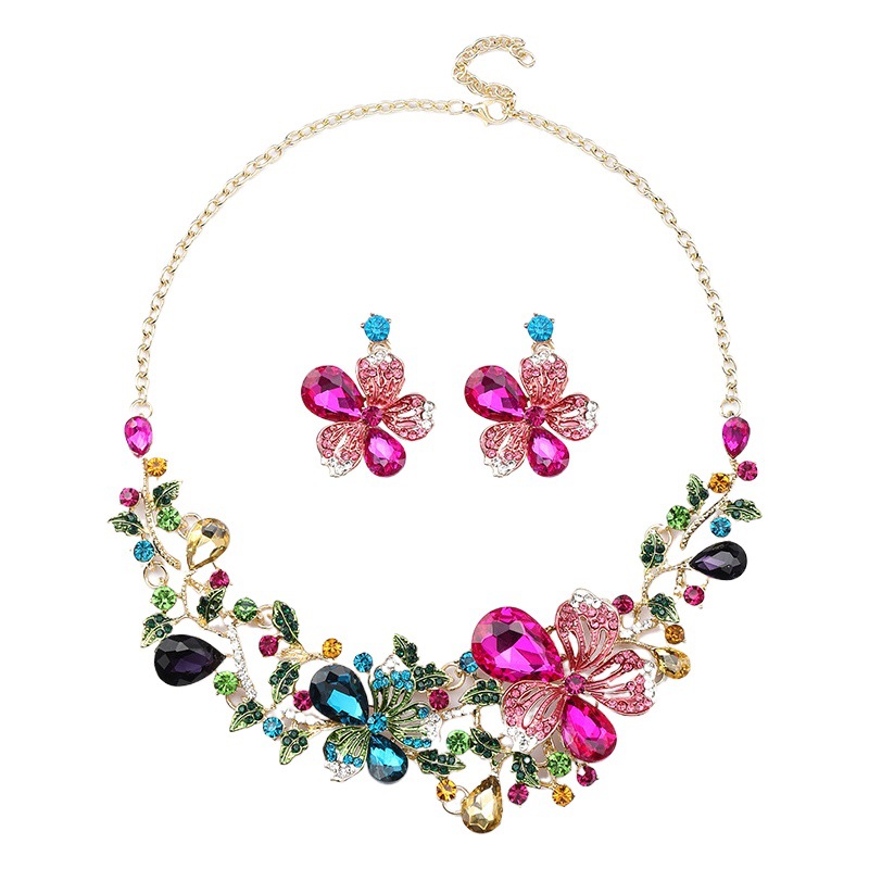 2022 nuevo traje de collar europeo y americano de flores de colores para mujer, elegante y elegante collar de novia, cadena de clavícula de gemas de aceite pintado