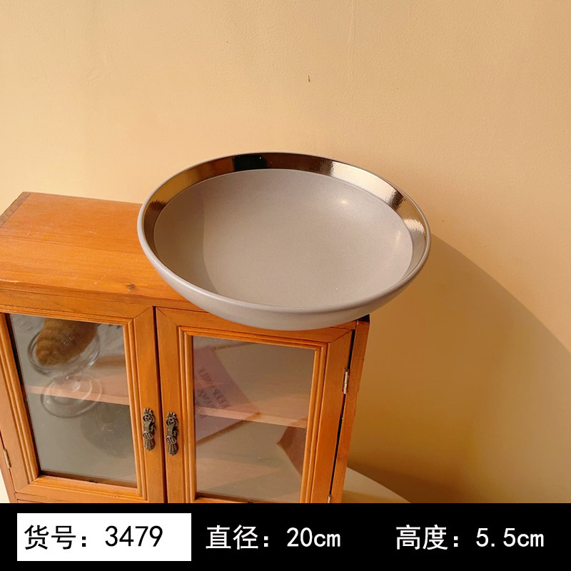 8英寸浅黄色釉下彩植物花卉图案北欧风格汤盘陶瓷餐具 8英寸汤B&|undefined