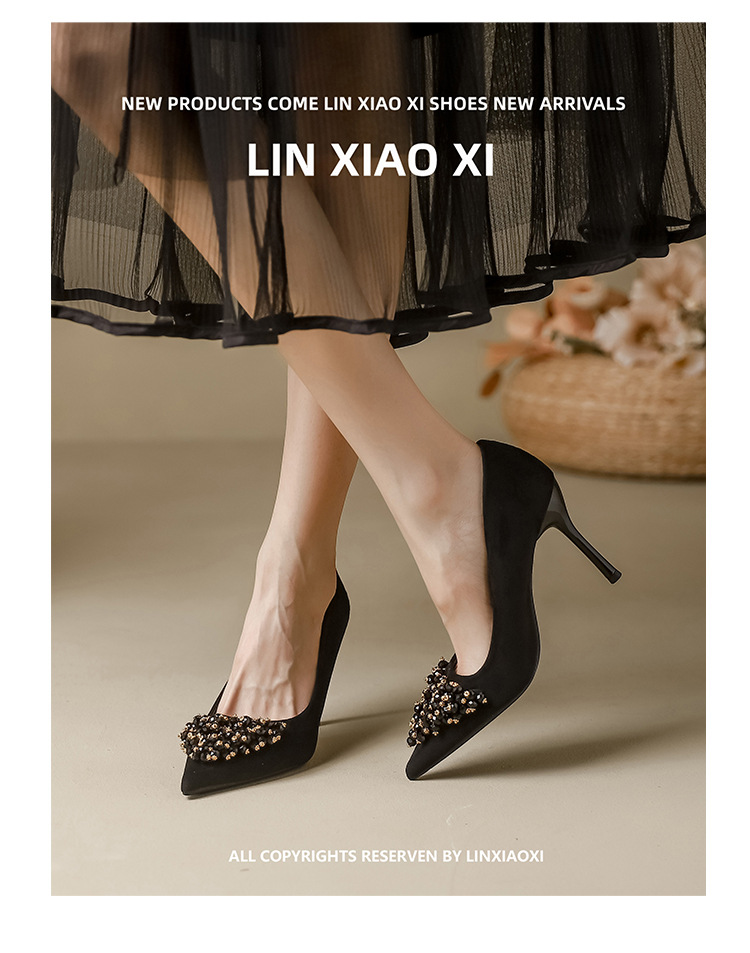 New Spring Autumn Stunning Rhinestone Black High Heels Women, Elegant And Sophisticated, Comfortable For The Feet, Thin_vogvips.com