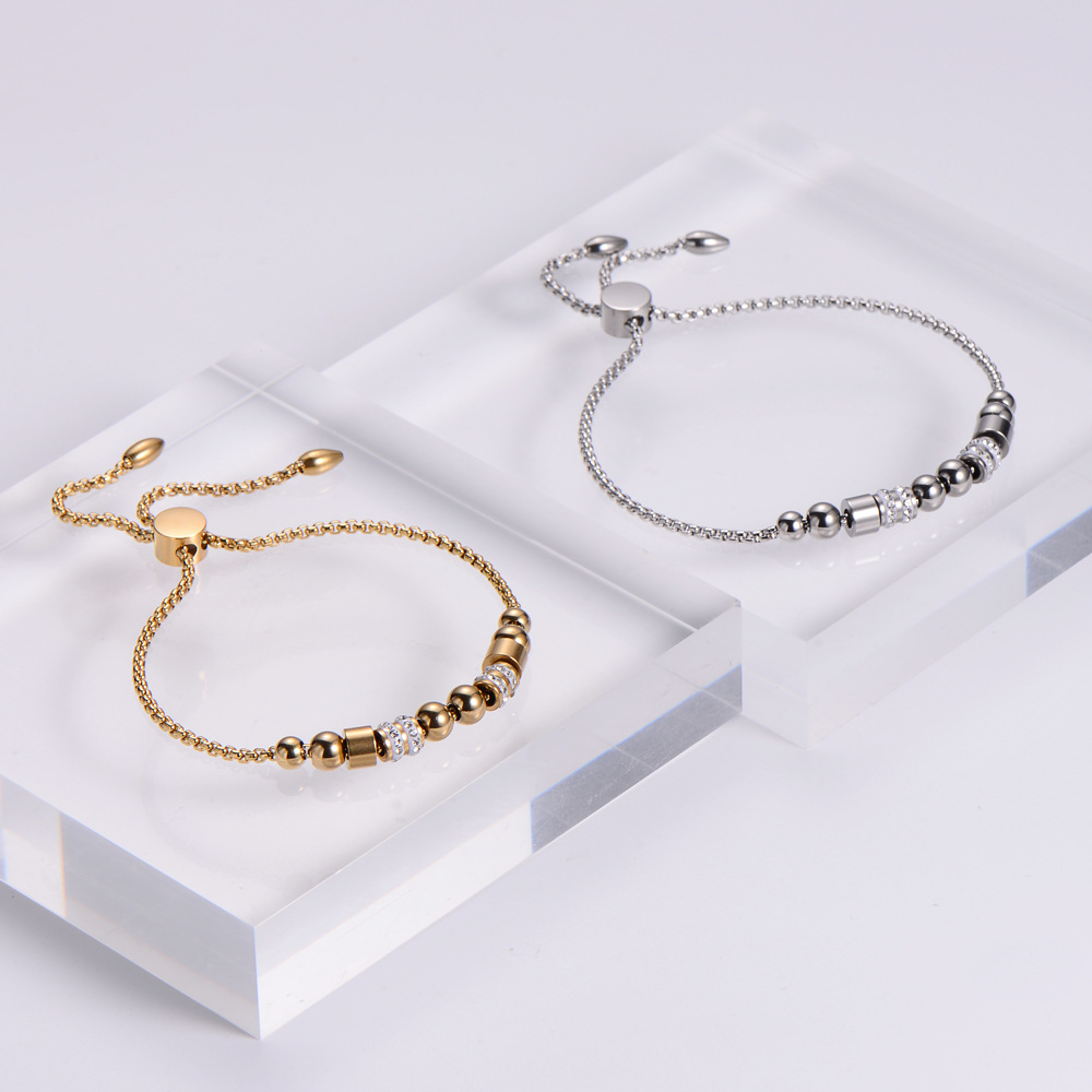 fashion simple drill stainless steel beaded adjustable bracelet