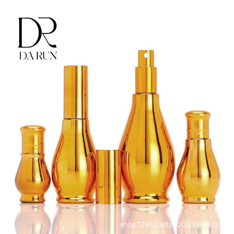 Manufacturer's Ready-Made Big Belly Tea Electroplated Essential Oil Bottle Frosted Glass Sample Plastic Tip Dropper Essence Cosmetic Bottle