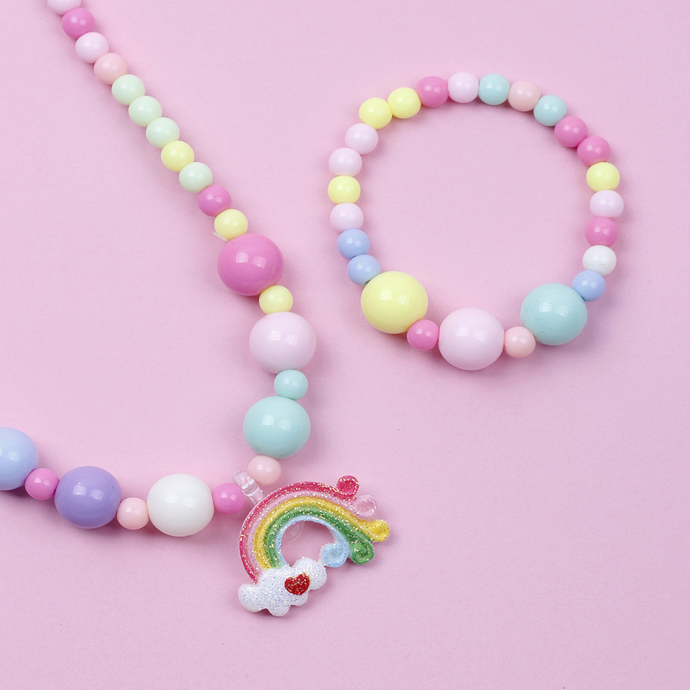 Colorful Acrylic Handmade DIY Beaded Rainbow Bracelet and Necklace Set