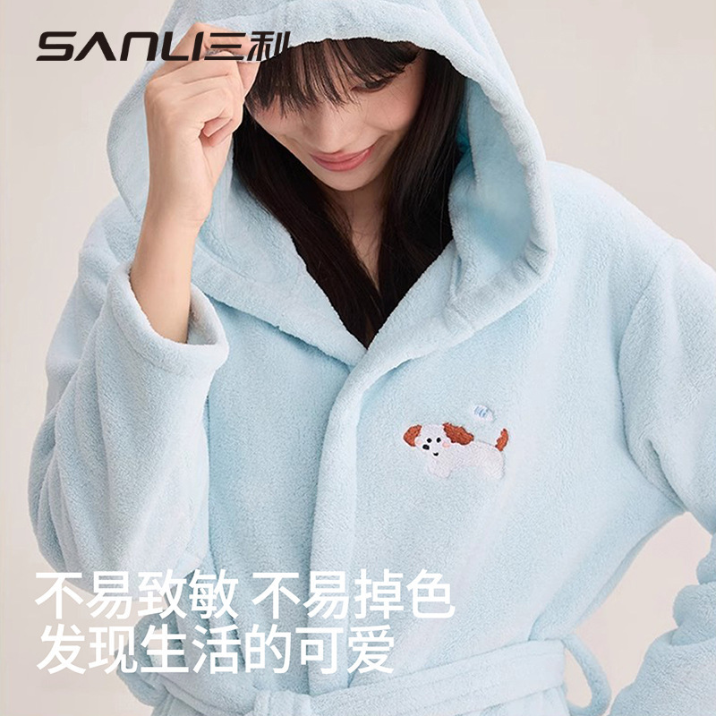 Sanli Coral Velvet Bathrobe for Adults, Absorbent Sleepwear, Couple's Hooded Bathrobe, Thickened Bath Towel, Cartoon Loungewear Sanli Coral Velvet Bathrobe for Adults, Absorbent Sleepwear, Couple's Hooded Bathrobe, Thickened Bath Towel, Cartoon Loungewear
