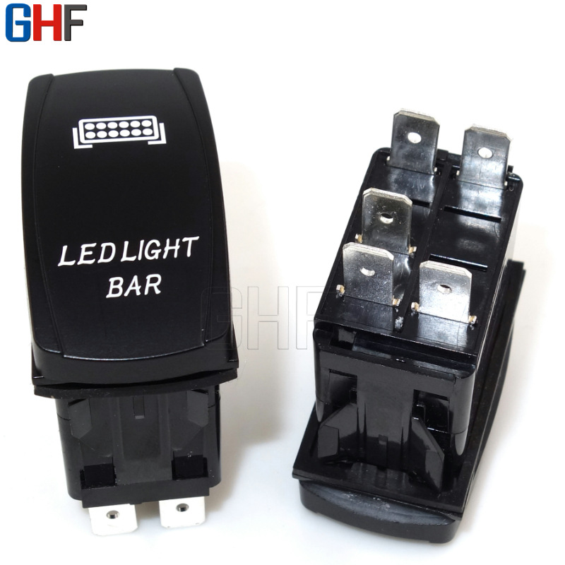 汽车船游艇改装潜水艇开关 ON-OFF五脚二档LED灯防水船型翘板开关