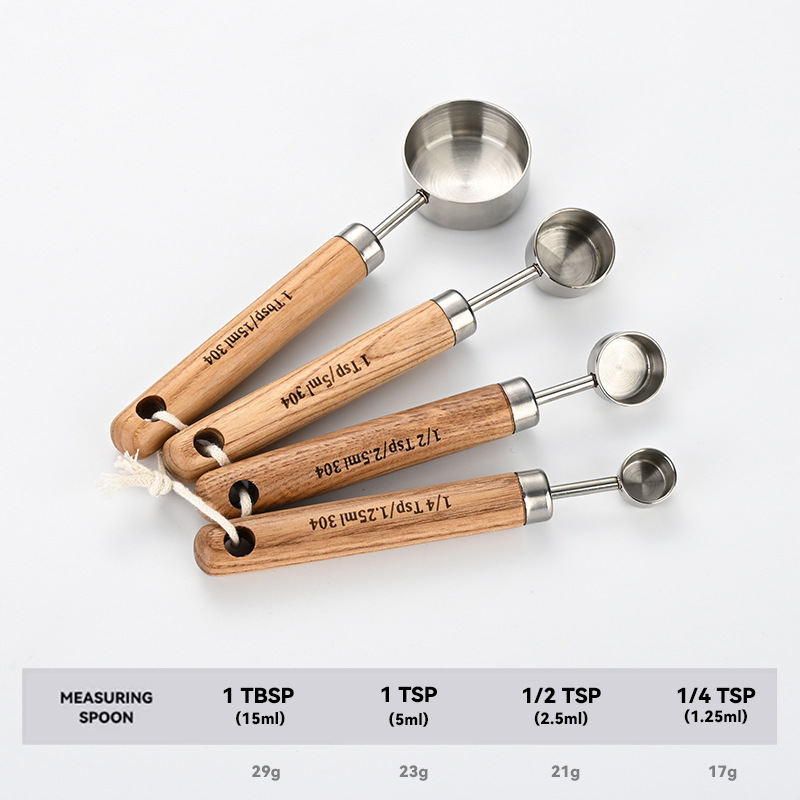 304 ステンレス鋼計量スプーン計量カップセット木製ハンドル計量カップ計量スプーン 4 点セットスケール付きゴールデン計量スプーン計量カップ 8 個|undefined