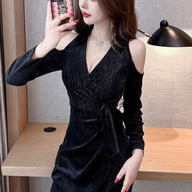 夜总店连衣裙性感低胸气质上班衣服技师工作服秋冬长袖裙子