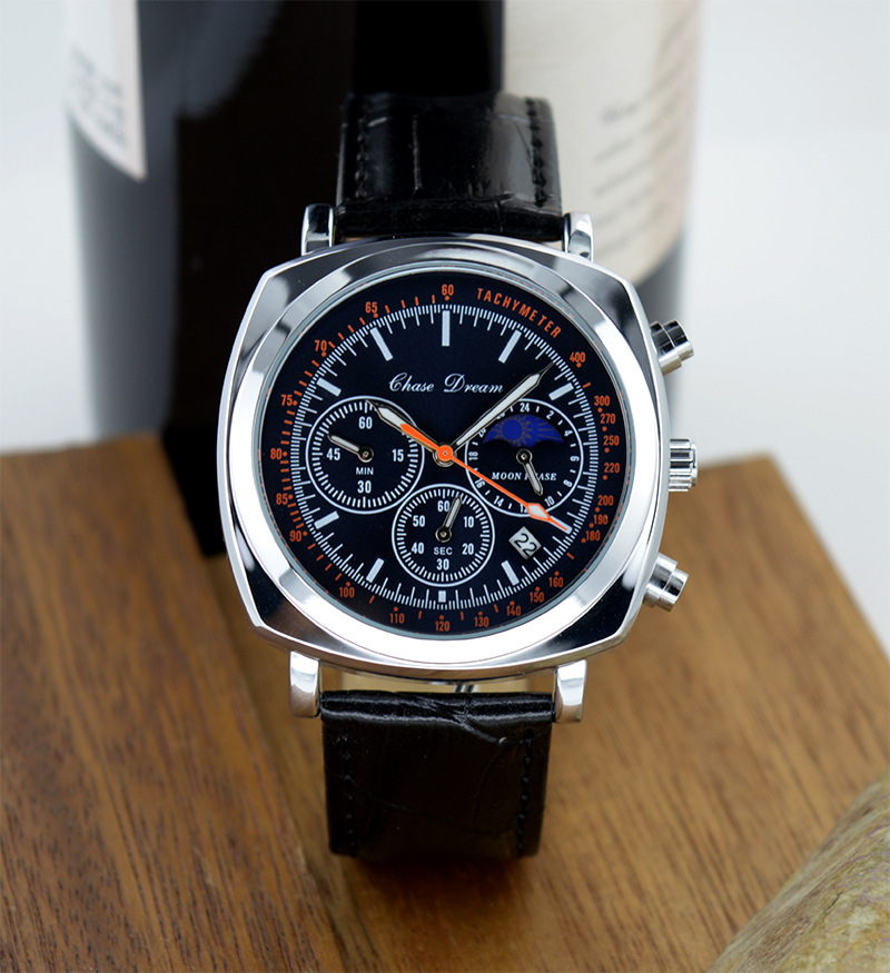 2023 neue heiße verkaufende Uhr Sonne, Mond, Sterne, Mondphasenuhr Herrenmode Gürtel Quarzuhr Business Fashion Herrenuhr_voghion.com