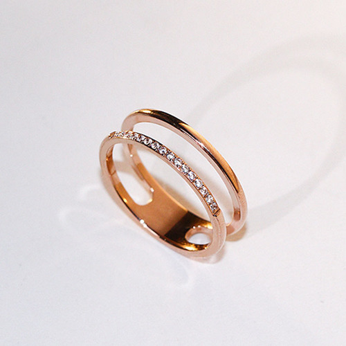 Simple ins titanium steel open ring for women rose gold zircon stainless steel couple ring non-fading niche jewelry