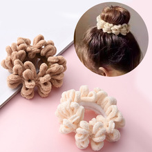 秋冬毛绒泡面褶皱头绳大肠发圈低扎丸子头高级女生感皮筋皮套批发