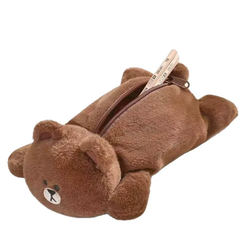 Мягкий пенал LINE FRIENDS Brown, большой объём, мягкий с застёжкой-молнией, стойкий к загрязнениям