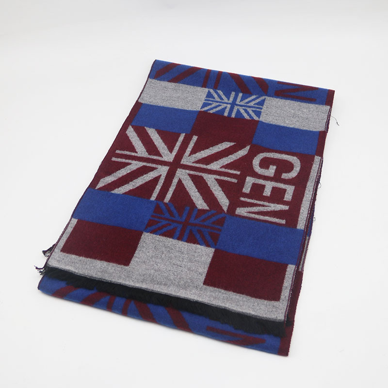 Cachecol de jacquard xadrez com franjas para homem_voghion.com