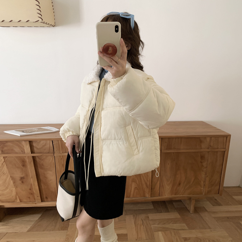 2025冬季羊羔毛棉服女韩版加厚时尚百搭羽绒棉服系带学生棉袄外套|undefined