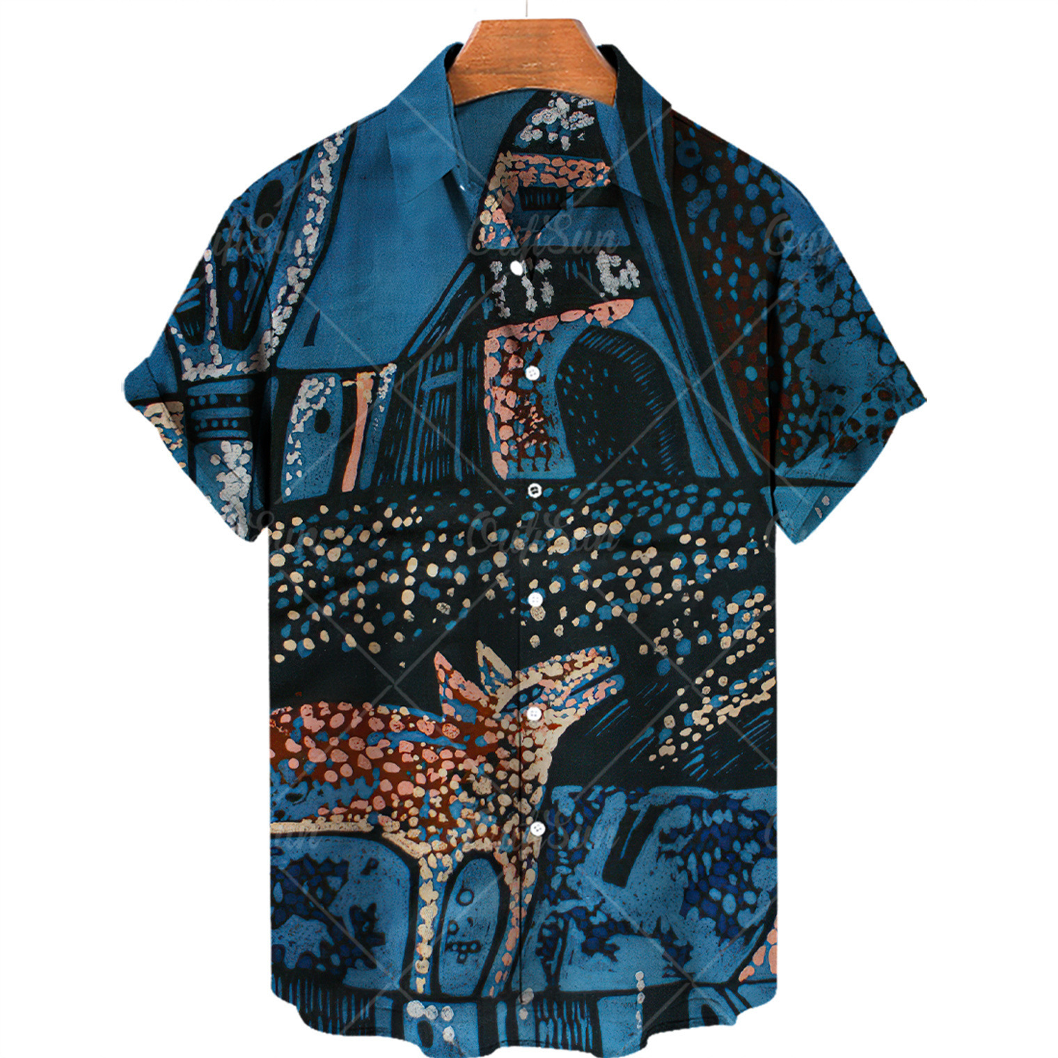 Estación independiente Camisa de manga corta transfronteriza para hombres Camisa impresa digital 3D de rebote de cuatro lados Patrón de diseño de fábrica de origen