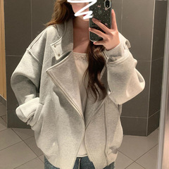 韩系设计感独特超好看外套女早秋2025新款美式高级感灰色连帽卫衣