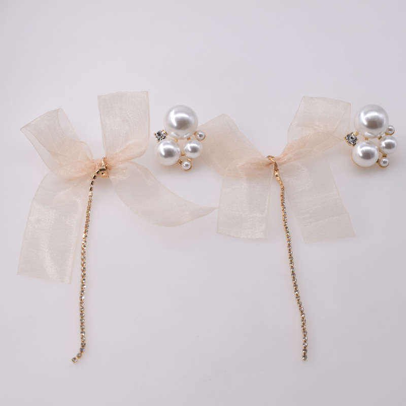 Bow Ribbon Tassel Pearl Earrings display picture 5