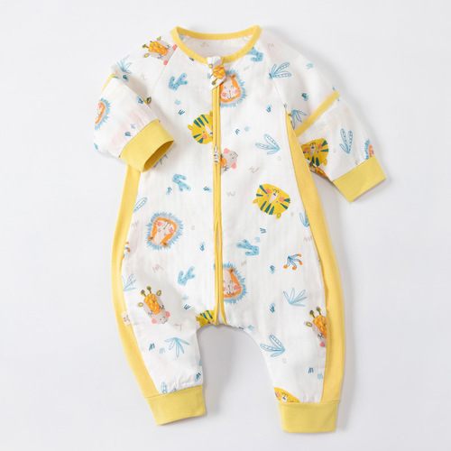 春夏儿童睡袋婴儿分腿睡袋纯棉纱布宝宝抗菌睡衣可拆袖连体衣爬服