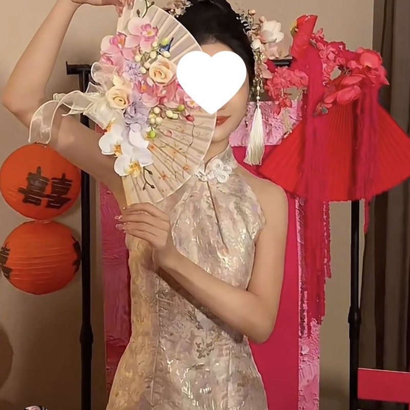 新娘折扇手捧花领证订婚晨袍秀禾搭配新中式手捧花成品扇廷顺|undefined