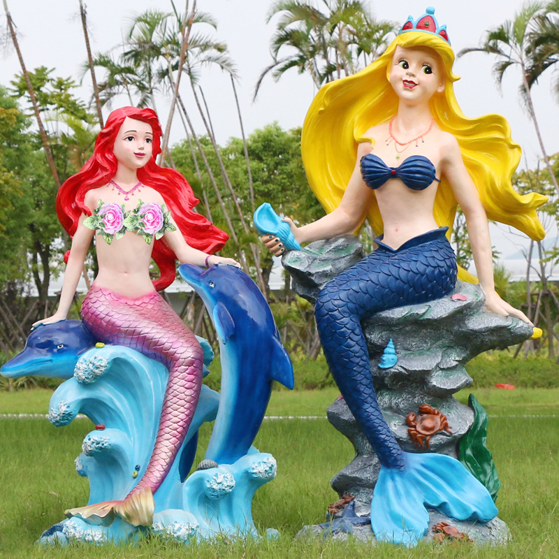 Realistic Mermaid Figurine Outdoor FRP Sculpture Cartoon Character Garden Park Decoration