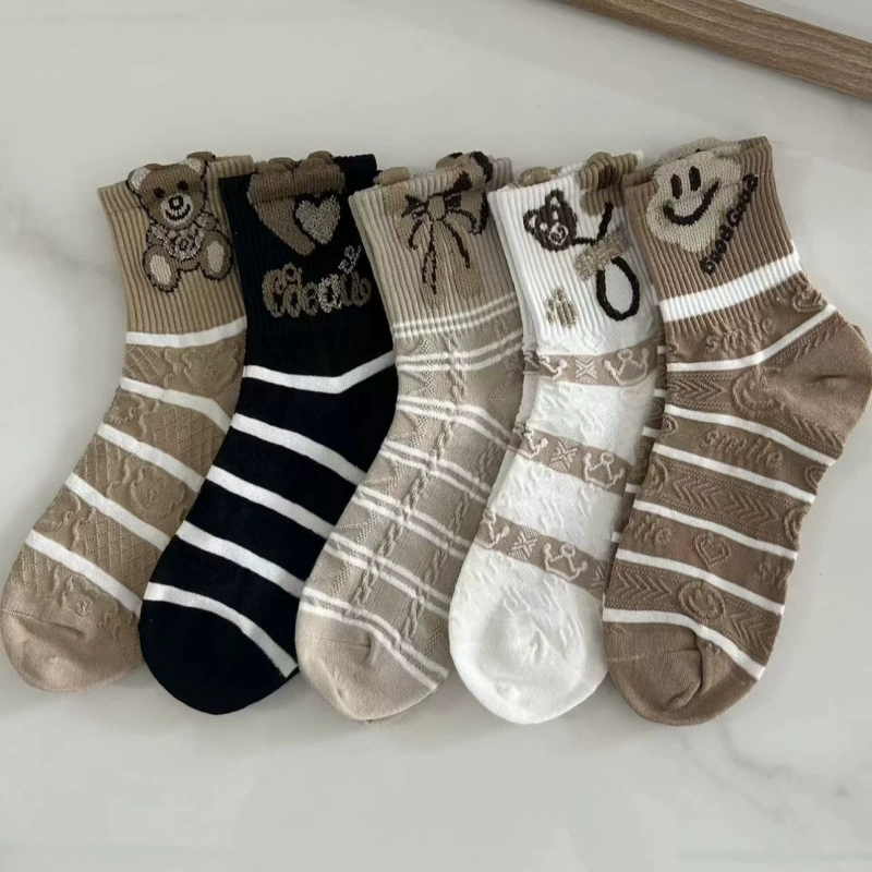 Женские носки ins Bear, тонкие студенческие универсальные осенне-зимние носки в японском стиле, женские носки до середины икры