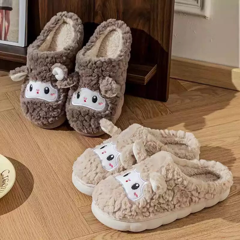 New cotton slippers for women, autumn and winter cartoon couple warm indoor home thick-soled non-slip furry slippers, cross-border