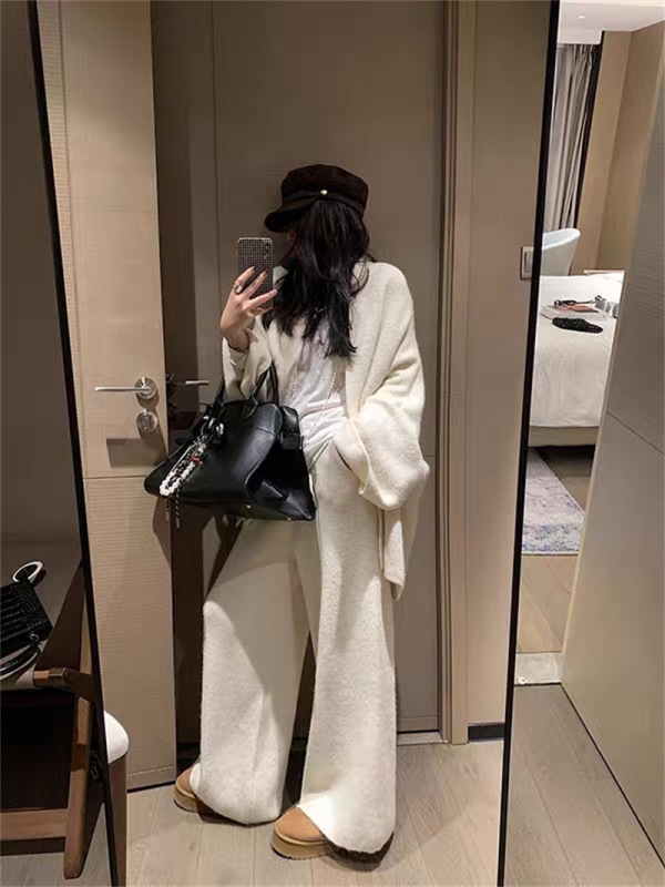 欧洲站跨境高级感穿搭针织套装女秋冬装宽松慵懒阔腿裤毛衣两件套|undefined