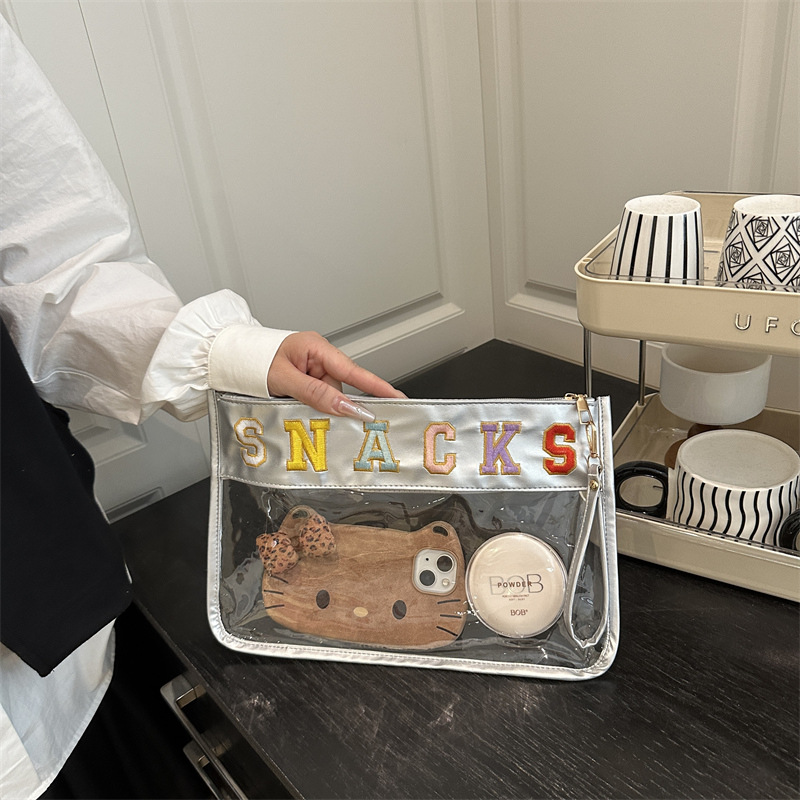 Tendencia transparente nueva impresión de letras bolsas de mano mujeres bordadas versátiles de gran capacidad de compras personalidades casuales