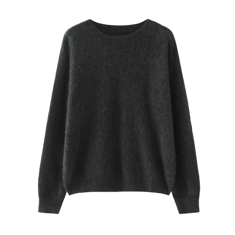 110-Count Ultra-Fine Wool Round Neck Loose Pure Color Thick Pullover Brushed Wool Sweater That Does Not Shed or Ball