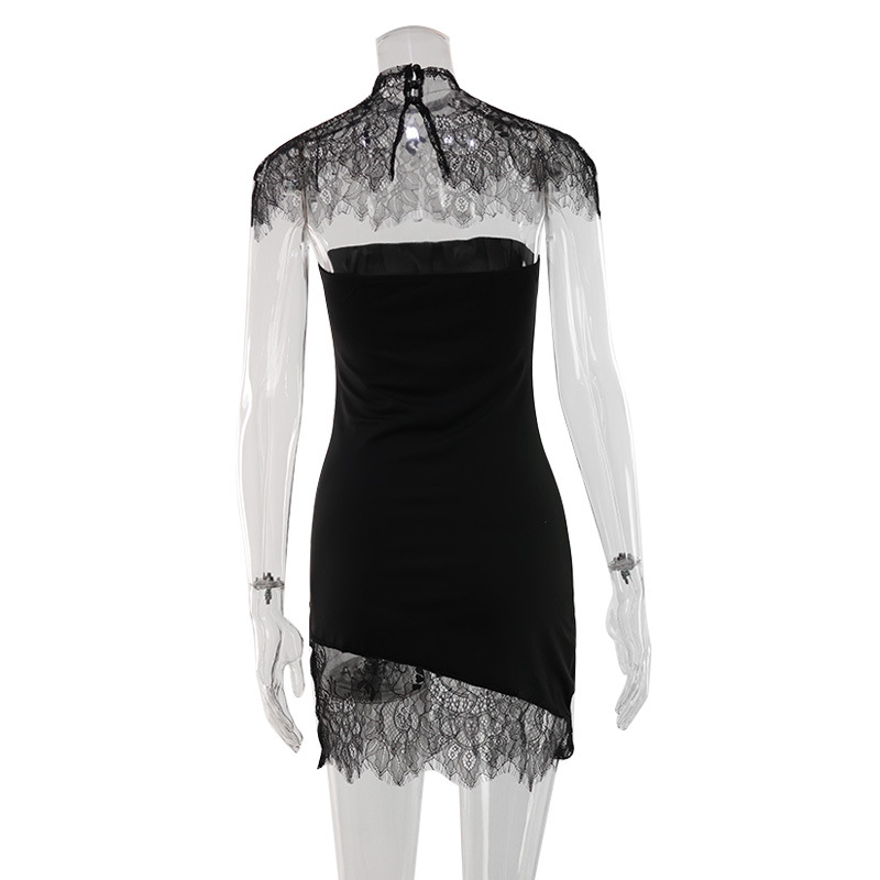 Aliexpress Foreign Trade Sexy Lace Shawl Slim Strap Pure Desire Style Bustier Dress Solid Color Fashion Short Skirt for Women 4