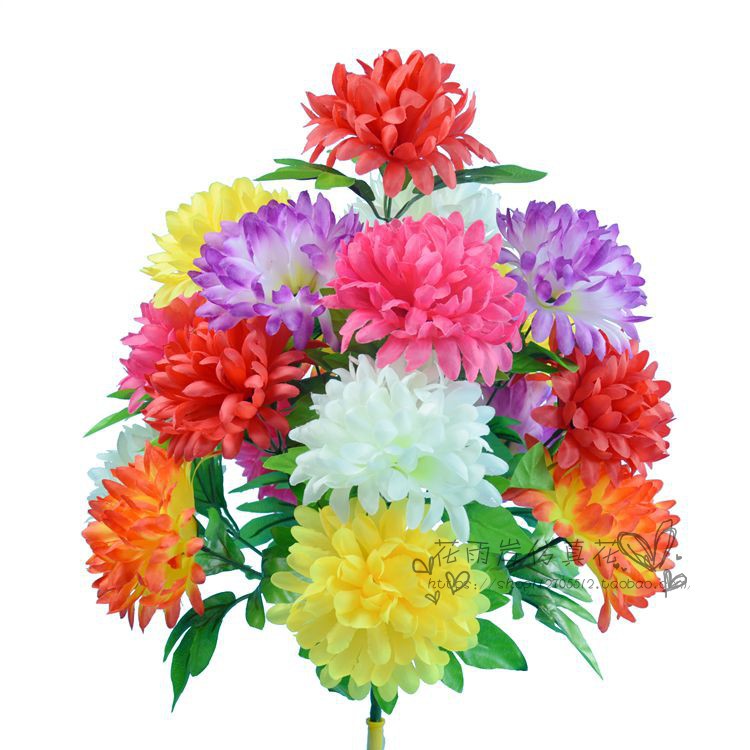 PK7J批發新款18頭球菊彩色上墳假花掃墓清明祭祀黃色菊花義烏廠家
